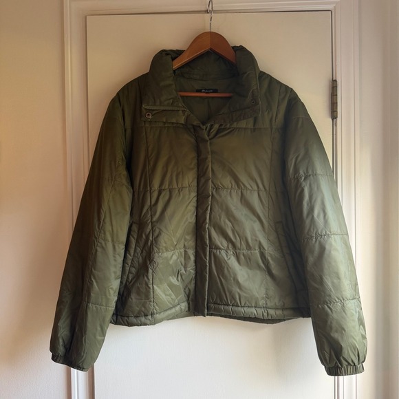Madewell Jackets & Blazers - Madewell Women's Olive Green Puffer Jacket Full Zip Quilted Coat Size L